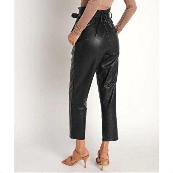 NEW Commando Womens Small Black Faux Leather Pants Paperbag Waist Ankle - Picture 3 of 15